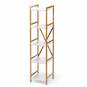 Biely úzky päťposchodový regál s bambusovou konštrukciou loomi.design Lora loomi.design