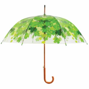 Transparentný dáždnik s rúčkou so zelenými detailmi Esschert Design Ambiance Birdcage Leaf