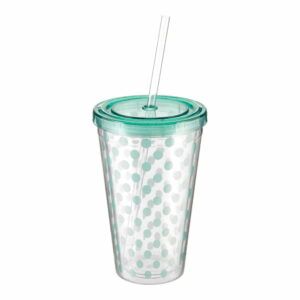 Bodkovaný pohárik s mentolovozeleným viečkom a slamkou Premier Housewares