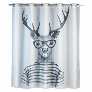Biely sprchový záves s protiplesňovou povrchovou úpravou Wenko Mr. Deer