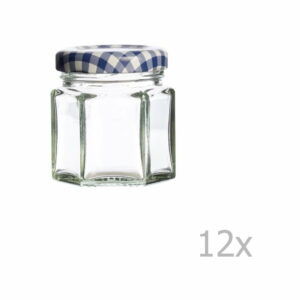 Sada 12 zaváracích pohárov s modrým viečkom Kilner Hexagonal
