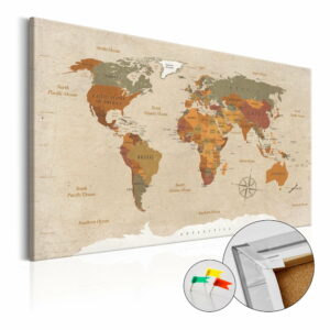 Nástenka s mapou sveta Bimago Beige Chic 120 × 80 cm Bimago