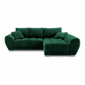 Tmavozelená rozkladacia rohová pohovka so zamatovým poťahom Windsor & Co Sofas Nuage
