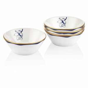 Sada 4 bielych porcelánových misiek s modrým kvetom Mia Bleu