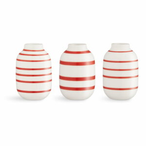 Sada 3 bielo-červených pruhovaných porcelánových váz Kähler Design Omaggio Kähler Design