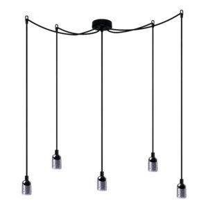 Závesné svietidlo s 5 čiernymi káblami a striebornou objímkou Bulb Attack Uno Cassie Bulb Attack