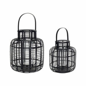 Sada 2 čiernych bambusových lampášov Hübsch Bamboo Hübsch