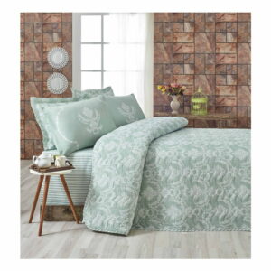Set prešívaného prehozu a 2 obliečok na vankúše Eponj Home Pure Water Green