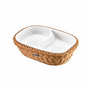Porcelánová servírovacia miska v béžovom košíku Saleen