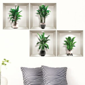 Sada 4 3D samolepiek na stenu Ambiance Exotic Palm Leavs Ambiance
