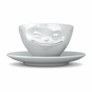 Biely usmievavý porcelánový hrnček na kávu 58products