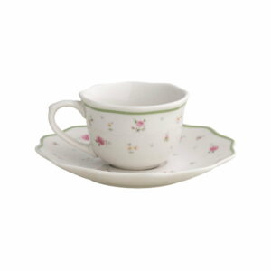 Sada 2 bielych porcelánových hrnčekov s tanierikmi Brandani Nonna Rosa
