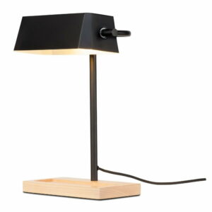 Čierna stolová lampa s prvkami z jaseňového dreva Citylights Cambridge Citylights