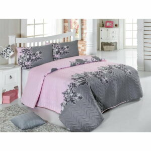 Set prešívaného prehozu a 2 obliečok na vankúše Eponj Home Rodez Powder