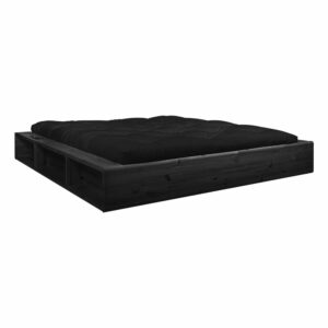 Čierna dvojlôžková posteľ z masívneho dreva s čiernym futonom Comfort Karup Design