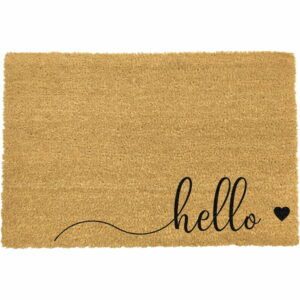 Čierna rohožka z prírodného kokosového vlákna Artsy Doormats Hello Scribble