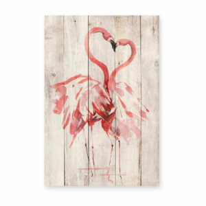 Nástenná dekorácia z borovicového dreva Madre Selva Love Flamingo