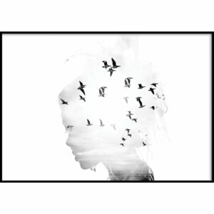 Nástenný plagát v ráme GIRL/SILHOUETTE / BIRDS