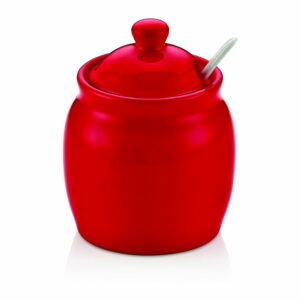 Červená porcelánová dóza na cukor s vekom Vivianos Noble Life