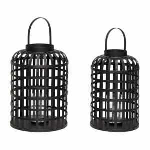 Sada 2 čiernych bambusových lampášov Hübsch Bamboo Garo Hübsch