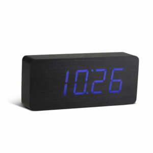 Čierny budík s modrým LED displejom Gingko Slab Click Clock Gingko