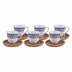 Sada 6 porcelánových hrnčekov s bambusovými podložkami Bambum Kallavi Bambum