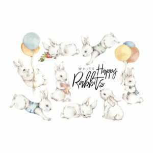Sada 8 nástenných samolepiek Dekornik White Happy Rabbits Dekornik