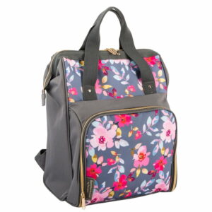 Sivý kvetovaný chladiaci batoh s piknikovým vybavením pre 2 osoby Navigate Grey Floral