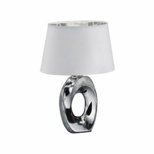 Stolová lampa v bielo-striebornej farbe z keramiky a tkaniky Trio Taba