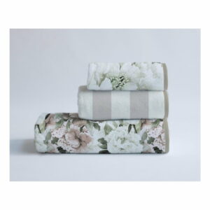 Sada 3 bavlnených uterákov Velvet Atelier Beige Flowers Velvet Atelier
