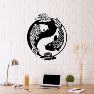 Čierna kovová nástenná dekorácia Fish Yin Yang