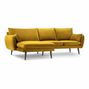 Žltá zamatová rohová pohovka Kooko Home Lento
