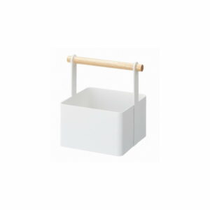 Biely multifunkčný box s detailom z bukového dreva YAMAZAKI Tosca Tool Box S
