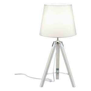 Biela stolová lampa z prírodného dreva a tkaniny Trio Tripod