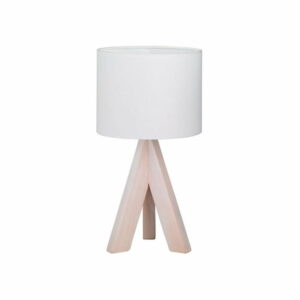 Biela stolová lampa z prírodného dreva a tkaniny Trio Ging
