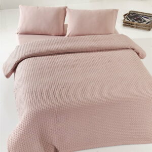 Béžovo-ružový ľahký bavlnený pléd cez dvojlôžko Dusty Rose Pique
