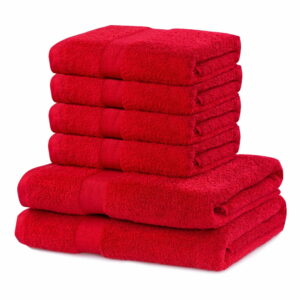 Set 2 bavlnených červených osušiek a 4 uterákov DecoKing Marina DecoKing