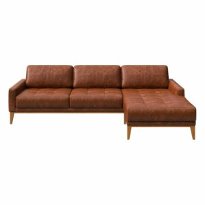 Koňakovohnedá kožená pohovka s leňoškou na pravej strane MESONICA Musso Tufted MESONICA