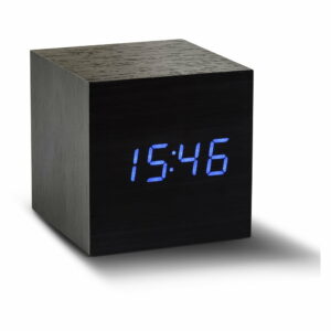 Čierny budík s modrým LED displejom Gingko Cube Click Clock Gingko