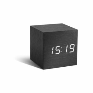Čierny budík s bielym LED displejom Gingko Cube Click Clock Gingko