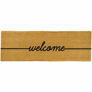 Čierna dlouhá rohožka z prírodného kokosového vlákna Artsy Doormats Welcome