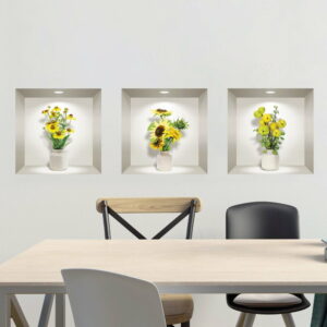 Sada 3 3D samolepiek na stenu Ambiance Yellow Flowers Ambiance
