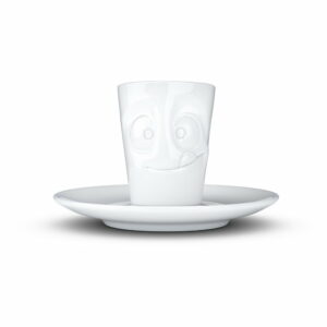 Biely maškrtný porcelánový hrnček na espresso s tanierikom 58products
