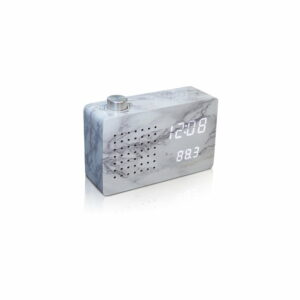 Mramorový budík s bielym LED displejom a rádiom Gingko Click Clock Gingko