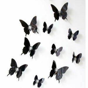 Sada 12 čiernych adhezívnych 3D samolepiek Ambiance Wall Butterflies Ambiance