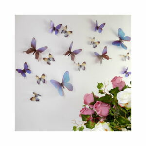 Sada 18 modrých adhezívnych 3D samolepiek Ambiance Butterflies Ambiance
