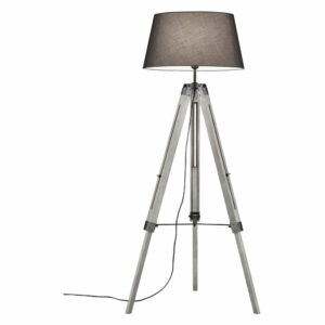 Sivá stojacia lampa z prírodného dreva a tkaniny Trio Tripod