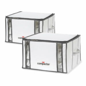 Sada 2 bielych úložných boxov s vakuovým obalom Compactor Life 3D Vacuum Bag