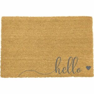 Sivá rohožka z prírodného kokosového vlákna Artsy Doormats Hello Scribble