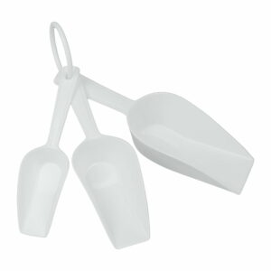 Sada 3 bielych plastových odmeriek v tvare lopatky Metaltex Scoops Metaltex